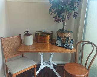 Iron base table and chairs with some odd breakfast choices