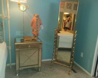 Standing floor mirror with ghostly reflection, sleepytime teddy bear and glass nightstand #1
