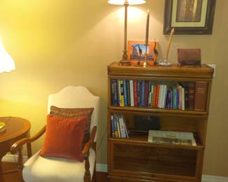 Globe Wernicke barrister bookcase and chair with art.