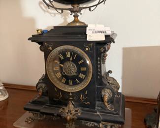 Ornate Black Marble Mantle Clock