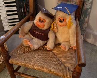 Wooden Chair, Stuffed Monkeys