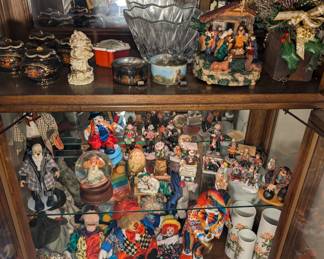 Clown Figurines & Lighted Curio Cabinet