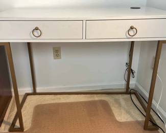 White Wood And Metal Two Drawer Writing Desk