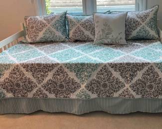 Reversible Teal Daybed Coverlet, Shams Bedskirt 