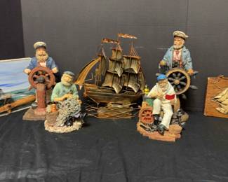 Nautical Decor Lot Old Salts Figurines, Tall Ship  Coastal Wall Art