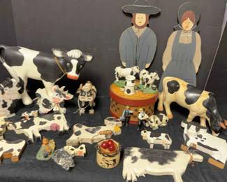Large Lot of Farmhouse Cow Decor Figurines, Wood Cutouts  More