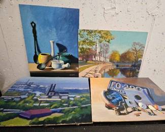 Lot of 4 Original Signed Paintings 16 x 12  Local Artist Collection