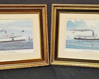 Pair of Framed Historic Steam Ferry Prints S.S. Nantucket  S.S. Marthas Vineyard