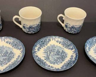 Vintage Blue and White Saucers And TeaCups 