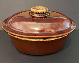 Hull Oven Proof Brown Drip Oval Serving Bowl Casserole with Lid