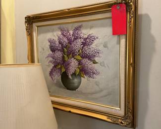 Marie Vargo purple hydrangeas oil on canvas 21” x 25” $125 + tax