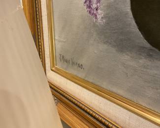 Marie Vargo purple hydrangeas oil on canvas 21” x 25” $125 + tax