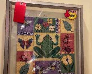 Hand beaded needlepoint frog art 19” x 19” $62.50 + tax 