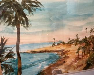 Handpainted watercolor tropical landscape painting 