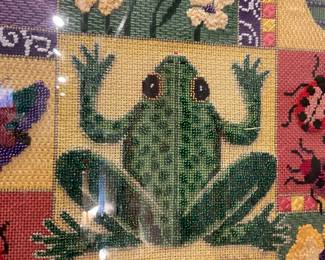 Hand beaded needlepoint frog art 19” x 19” $62.50 + tax 