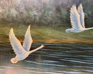 Acrylic on canvas flying geese by James signed 24” x 20” $50 + tax
