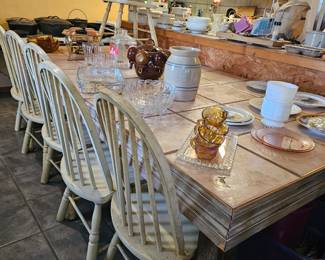 Large vintage country table with chairs 