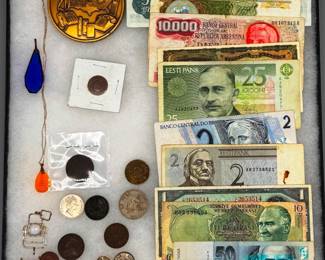 Foreign Currency, US and foreign coins, jewelry