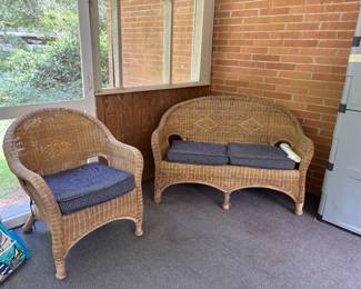 Wicker loveseat and chair