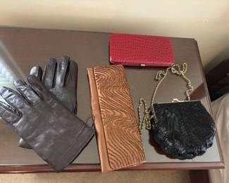 Beaded purses, wallet, gloves