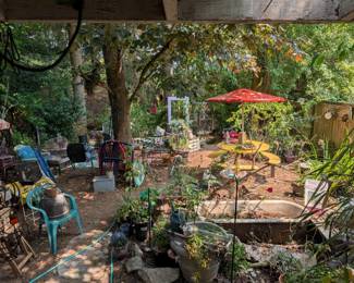 Lots of vintage garden items including metal motel chairs