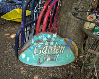 Vintage signage, Vintage bed frames, yard art