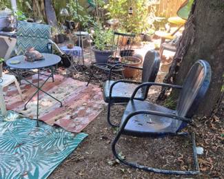 Vintage lawn furniture . Vintage Hotel patio metal chairs