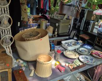 Vintage lamp shades and antique dishes 