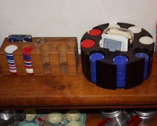 Mid century poker chips in holders