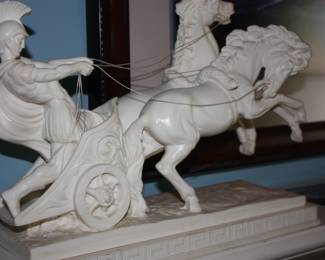 Heavy cast Roman chariot w/driver & horses  (no cracks or broken pieces)