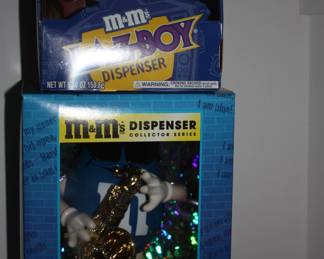 M&M candy dispensers  NIB  'Blues Cafe' sax player & NIB 'Lazy Boy' 