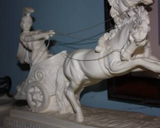 Heavy cast Roman chariot w/driver & horses  (no cracks or broken pieces)