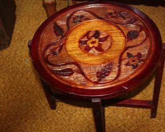Round hand carved wood ornate table