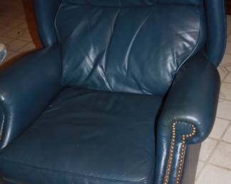 Blue leather recliner (no rips/tears)
