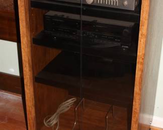Wood stereo component cabinet w/smoke glass doors 