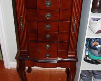 Tall jewelry case w/lift top /6 drawers and mirror