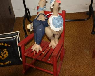 Mid century child's red wood rocker