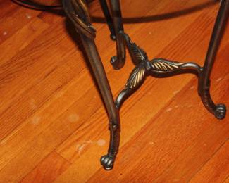 1 of 2 matching leaf motif glass top tables   27"T, 21" wide & 45"T, 21" wide