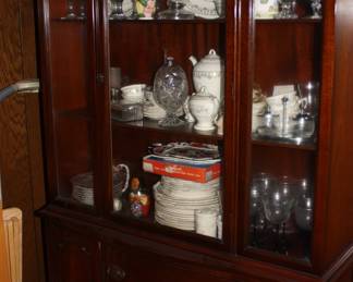 Small mahogany china cabinet w/3 shelves/ 3 drawers/& 2 drawers   6 1/2' tall,45'wide, 18' deep