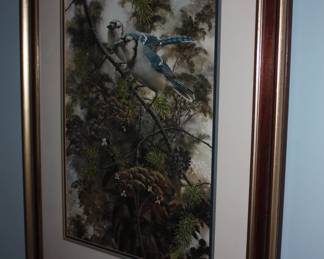 Mat/framed blue bird picture  35" x 26"