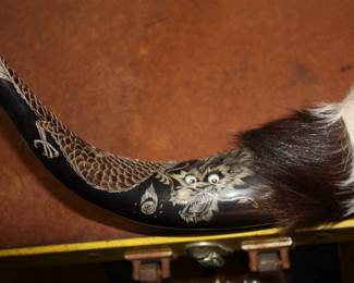 RARE unusual carved bull horns 