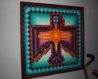 Large indigenous Aztec 'Thunderbird' oil on canvas