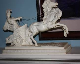 Heavy cast Roman chariot w/driver & horses  (no cracks or broken pieces)