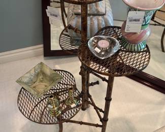 Metal BambooStyle Plant-Stand, Mackenzie Childs Iris Vase 