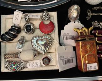 Sterling Statement Ring, Sterling Heart Brooch Pendant 