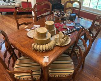 Set of 6 Dining Chairs, Expanding Dining Table, Lenox Eternal 16 Place Settings 