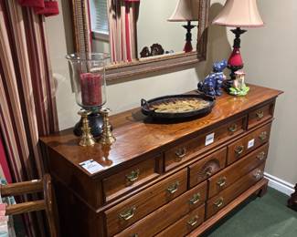 Wood Dresser, Candle Holders, Mirror, Decorative Lamp