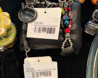 Mackenzie Childs Beaded Bracelet, Sterling Charm Bracelet 