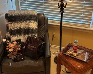 Floor Lamp, Pottery Barn Leather Armchair, Decorative Tray