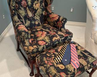 Upholstered Wingback Chair & Ottoman, Ties